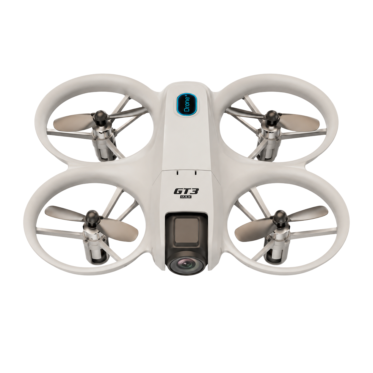 Minha loja GT3 MAX 8K drone with sleek design, four propellers, and camera mounted on the front for high-resolution aerial footage.