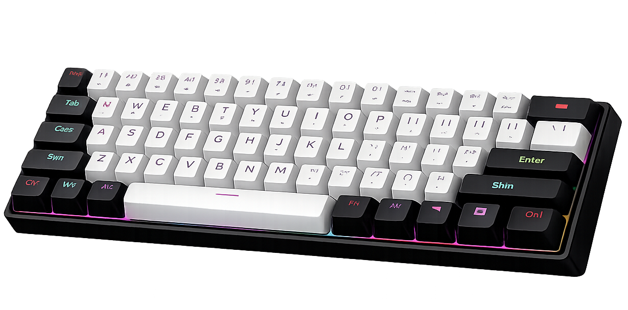 RGB mechanical gaming keyboard with 60% layout featuring colored backlit keys and compact design from Minha loja.