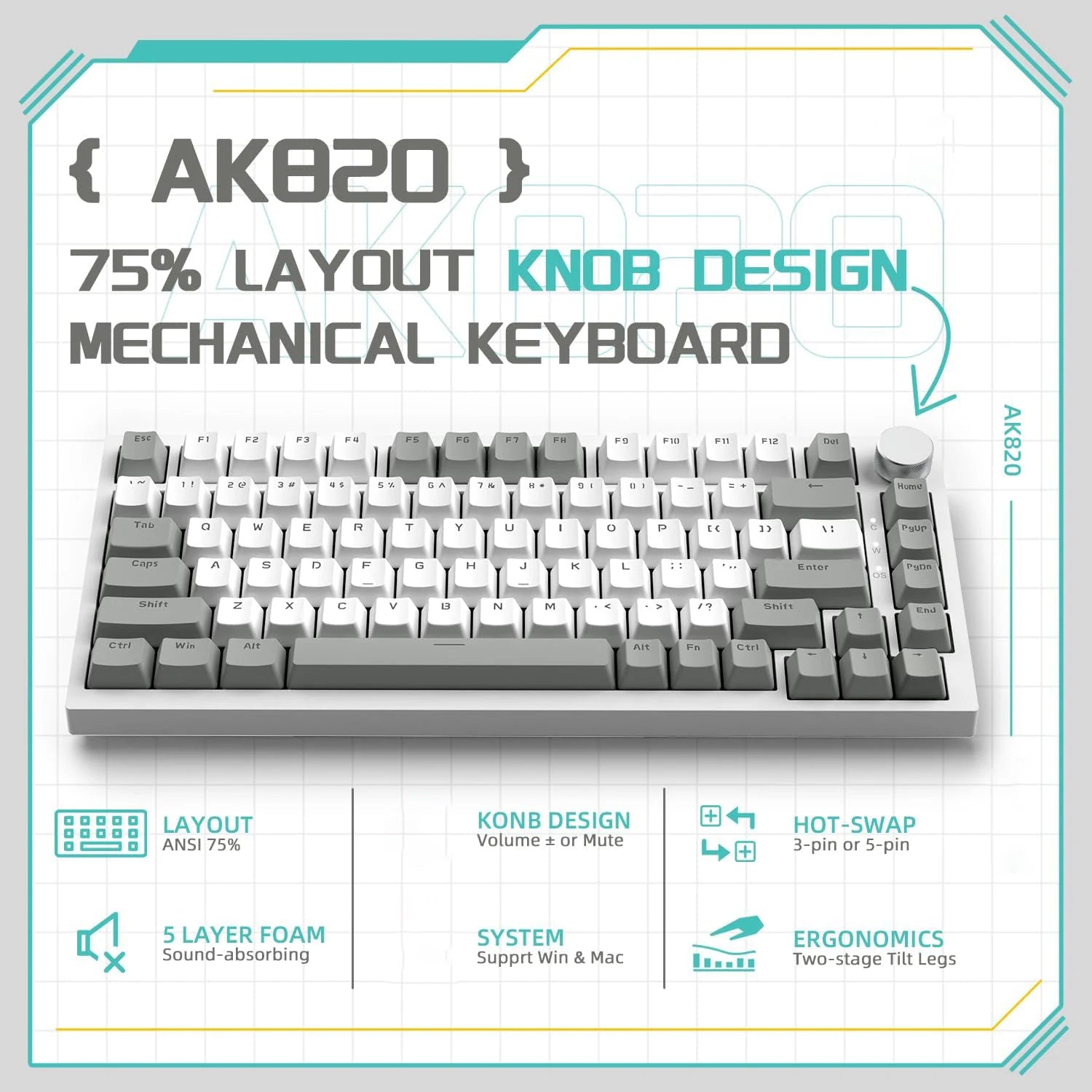 Ajazz AK820 Wired Mechanical Keyboard