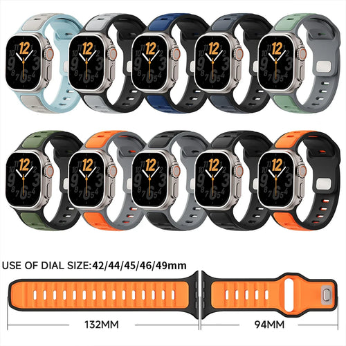 Apple Watch silicone sport band in vibrant colors, designed for comfortable fit and durability during active wear.