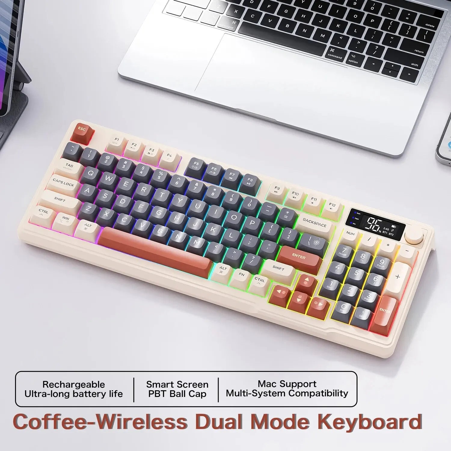 FreeWolf M96 Wireless Keyboard with Screen