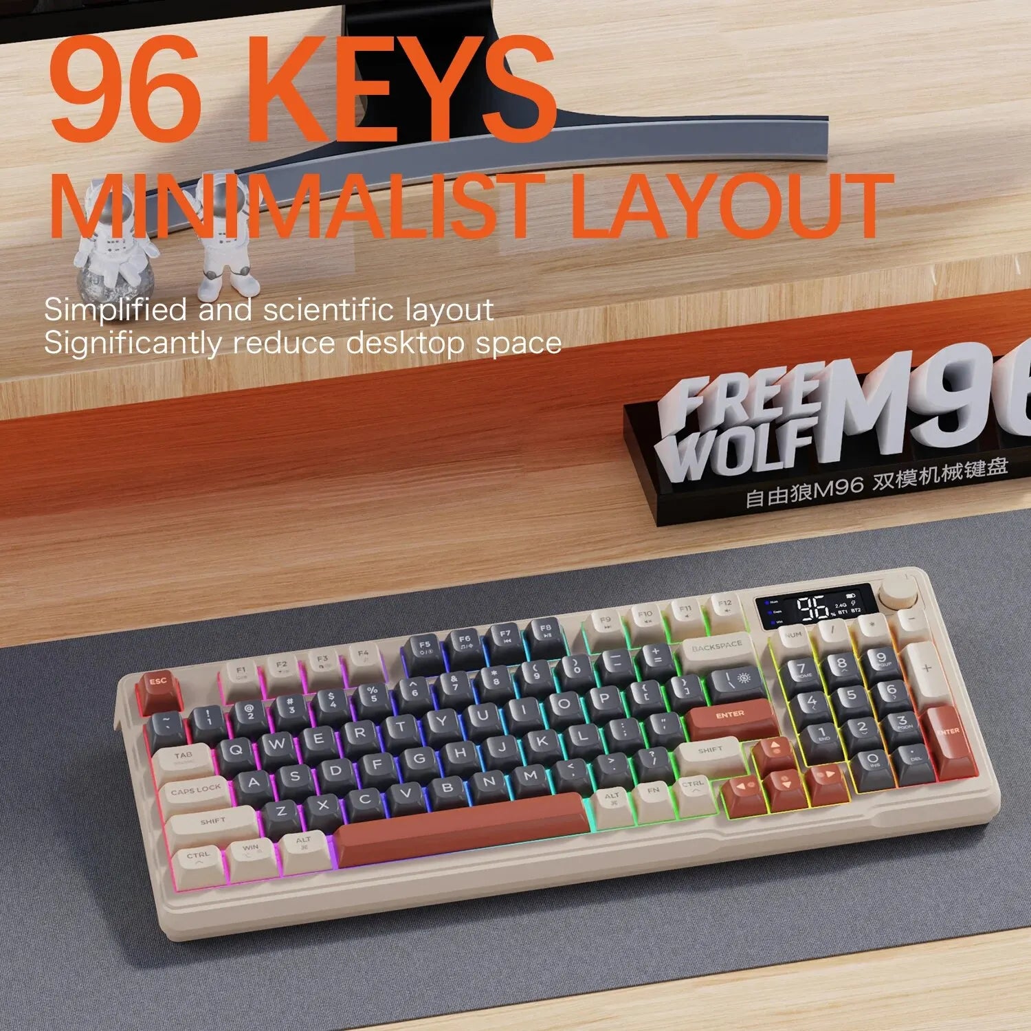 FreeWolf M96 Wireless Keyboard with Screen