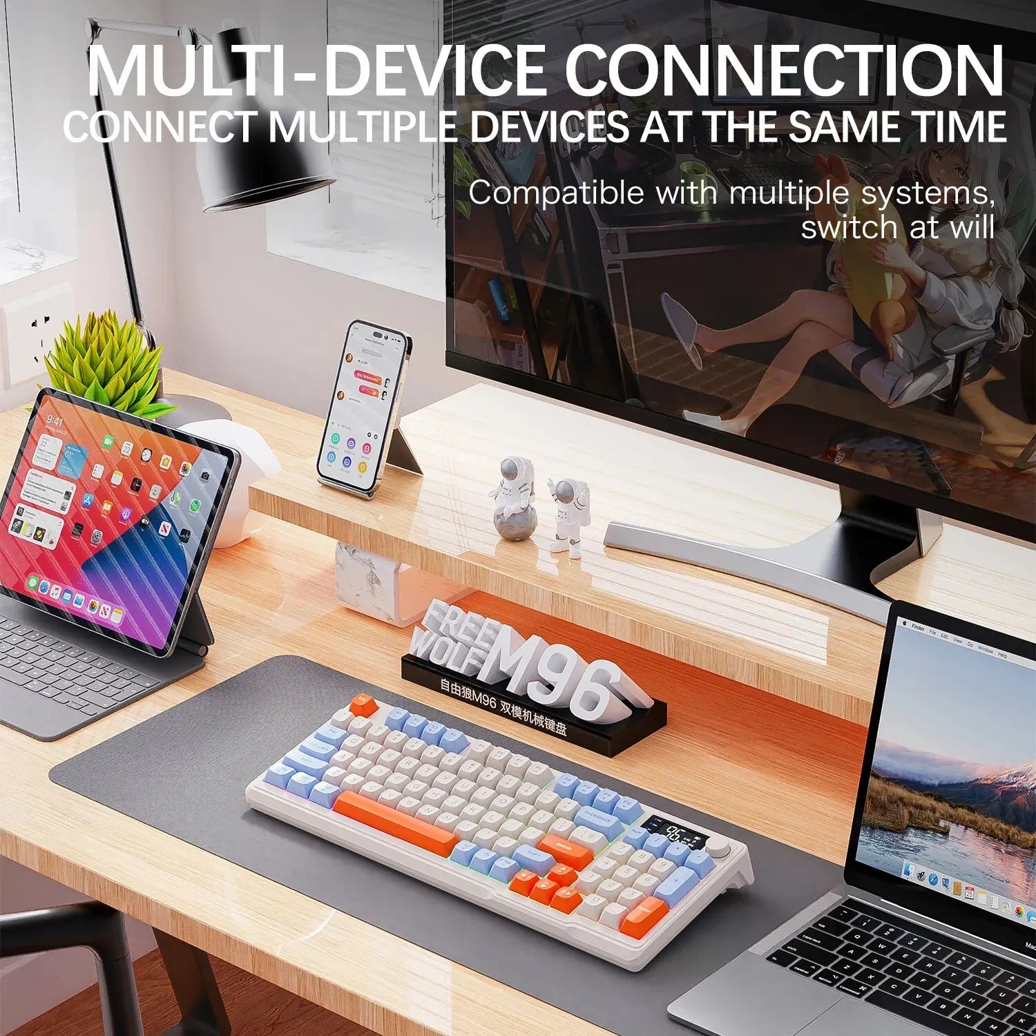FreeWolf M96 Wireless Keyboard with Screen