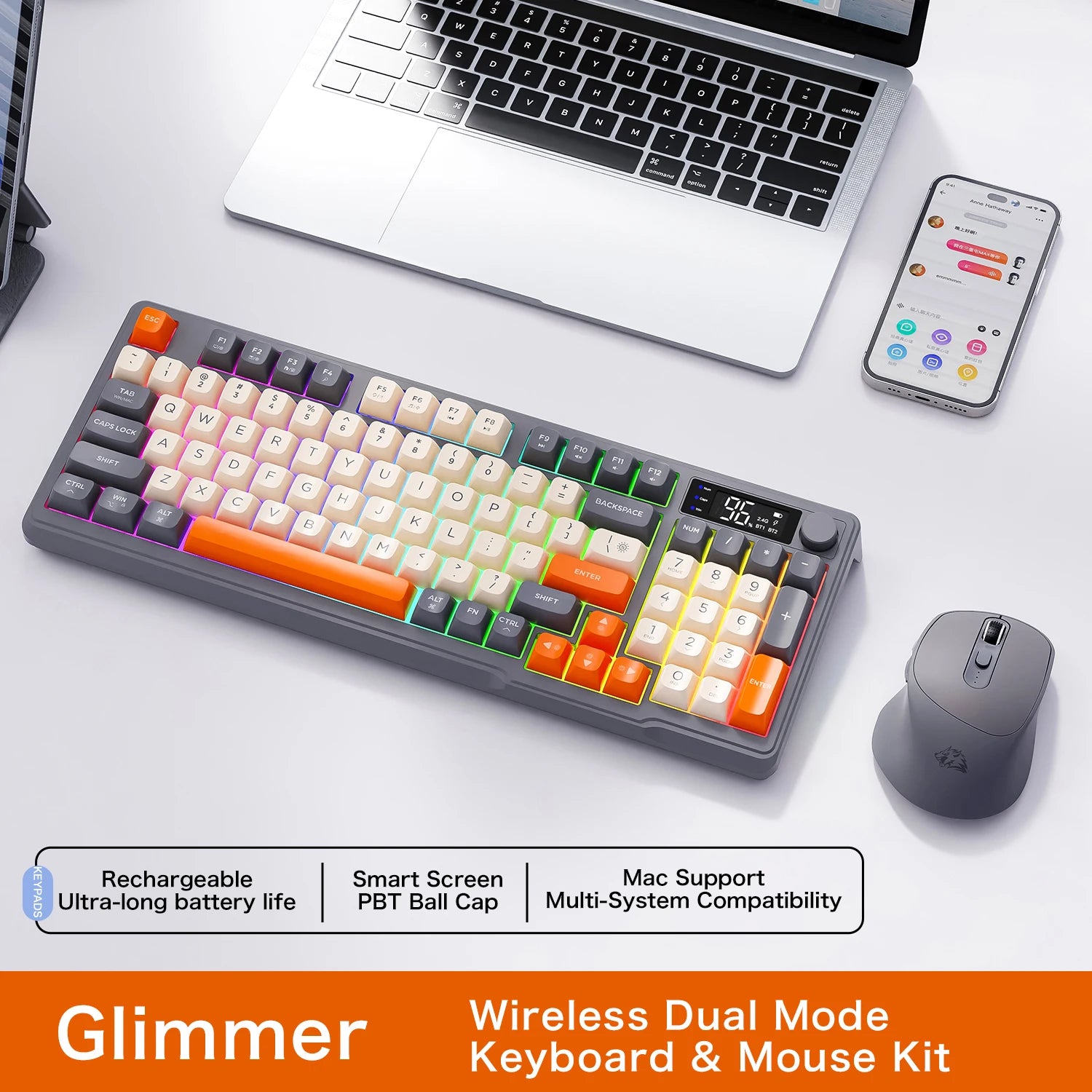 FreeWolf M96 Wireless Keyboard with Screen