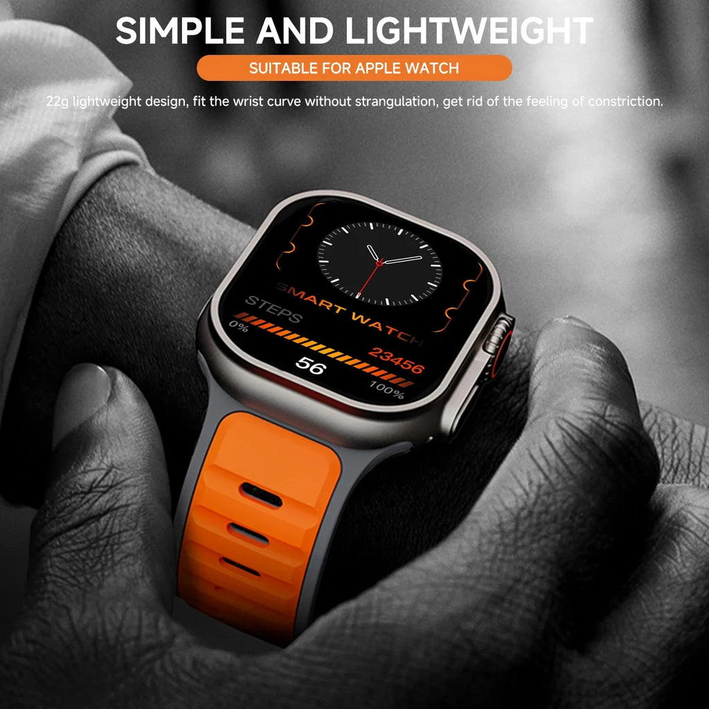 Apple Watch silicone sport band by Minha loja, black flexible strap with textured surface for fitness and daily wear.