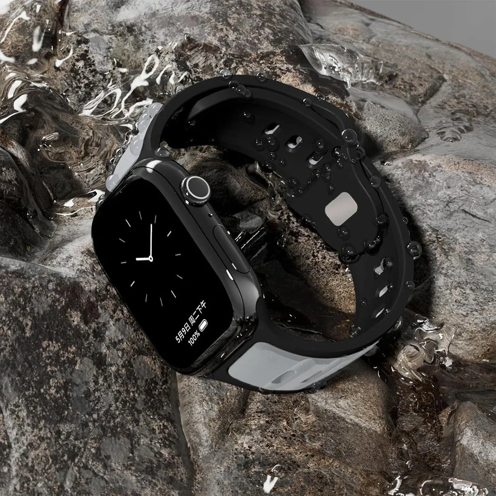 Apple Watch silicone sport band in vibrant colors, designed for comfortable fitness and everyday wear.