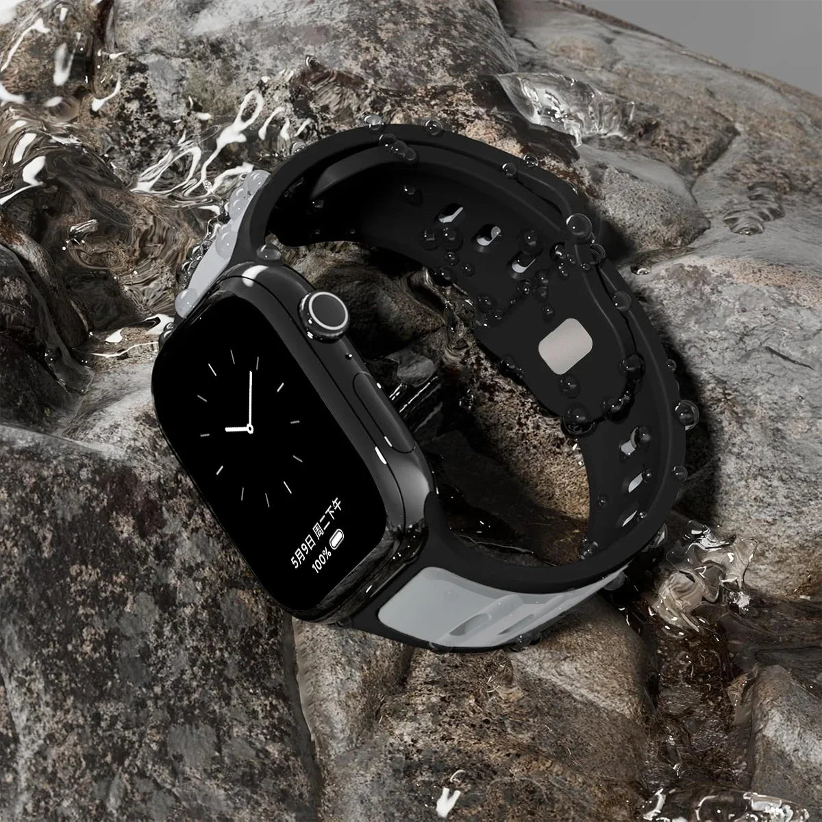 Apple Watch silicone sport band in vibrant colors, designed for comfortable fitness and everyday wear.