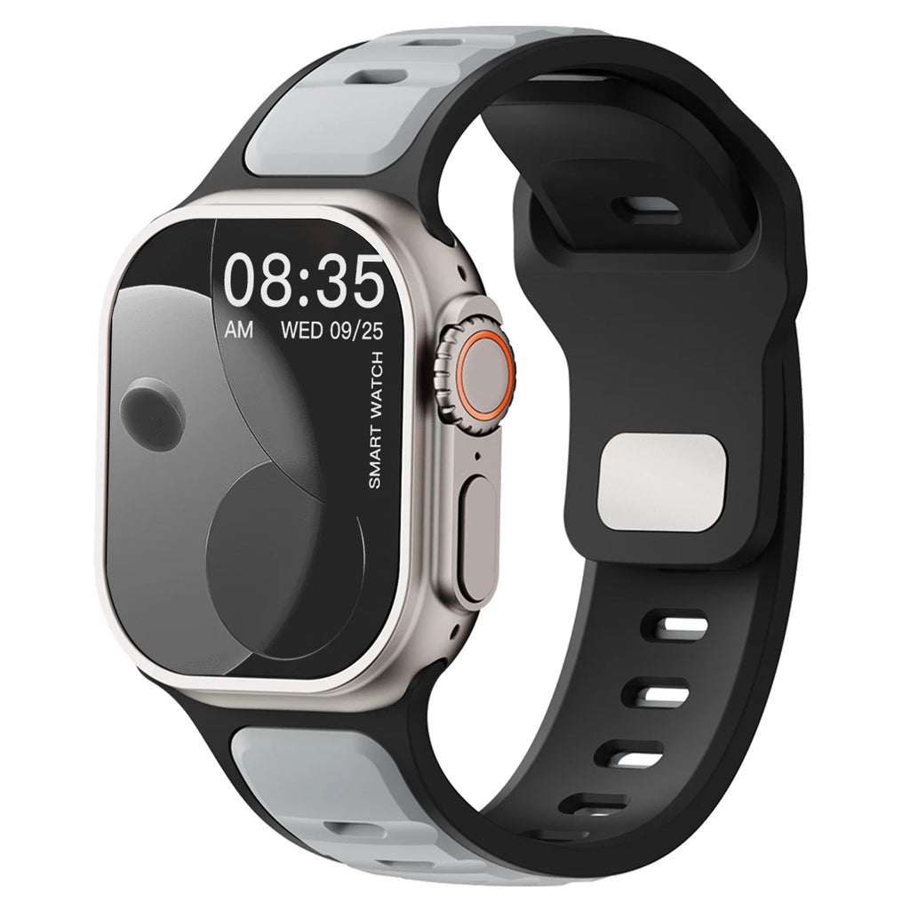Apple Watch silicone sport band in vibrant colors, designed for comfortable fit and durability for Apple Watch models.