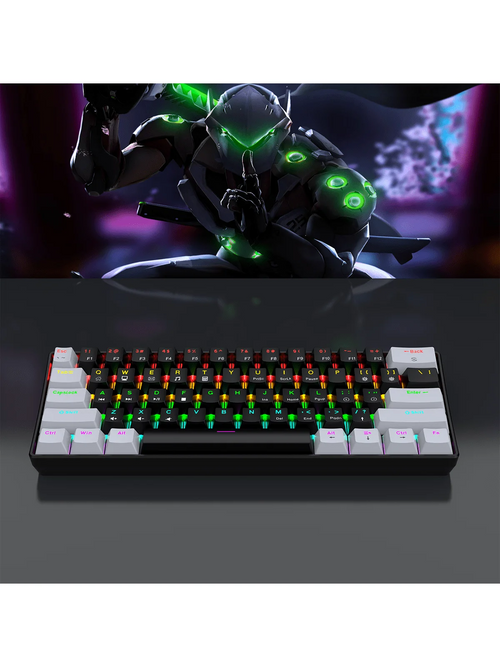 RGB mechanical gaming keyboard with 60% layout, featuring colorful backlit keys and compact design from Minha loja.