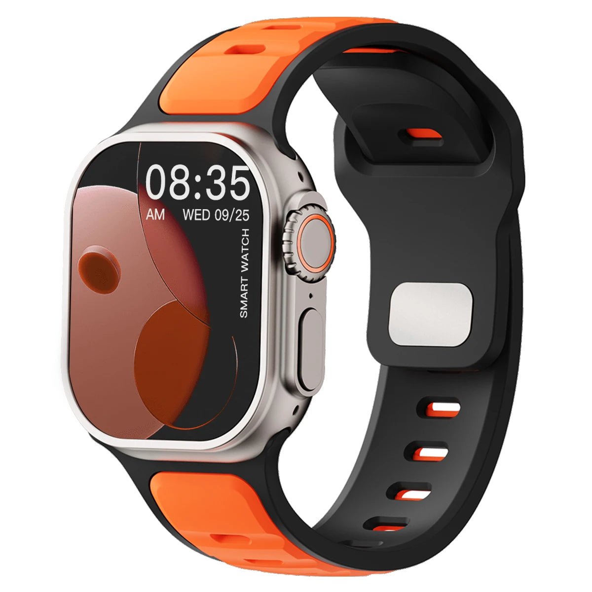 Apple Watch silicone sport band by Minha loja, flexible black silicone strap with adjustable fit for Apple Watch Series.