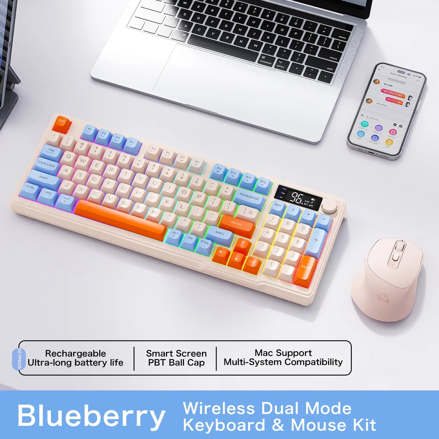 FreeWolf M96 Wireless Keyboard with Screen