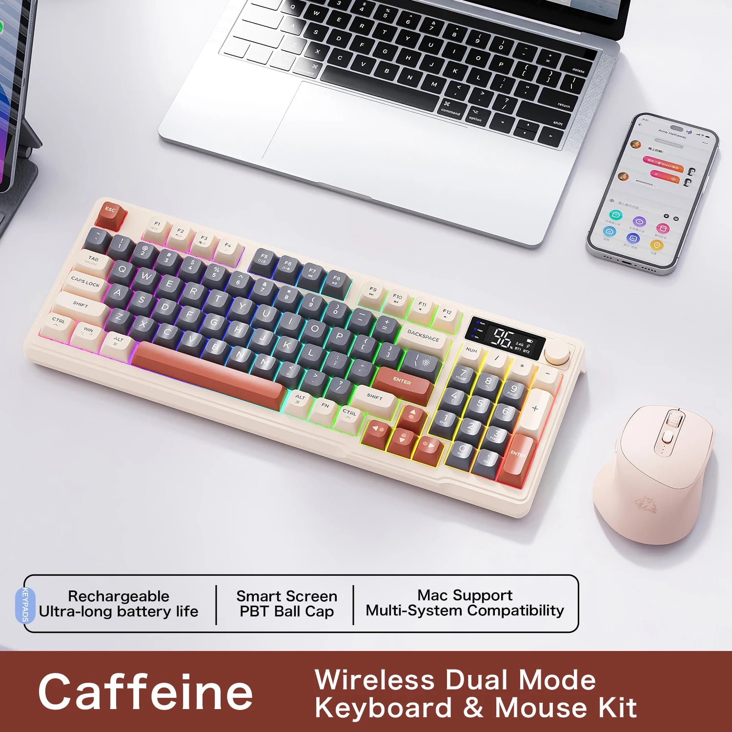 FreeWolf M96 Wireless Keyboard with Screen